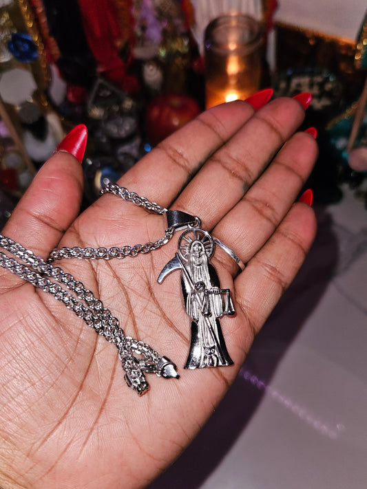 22 " Stainless Steel Santa Muerte Necklace