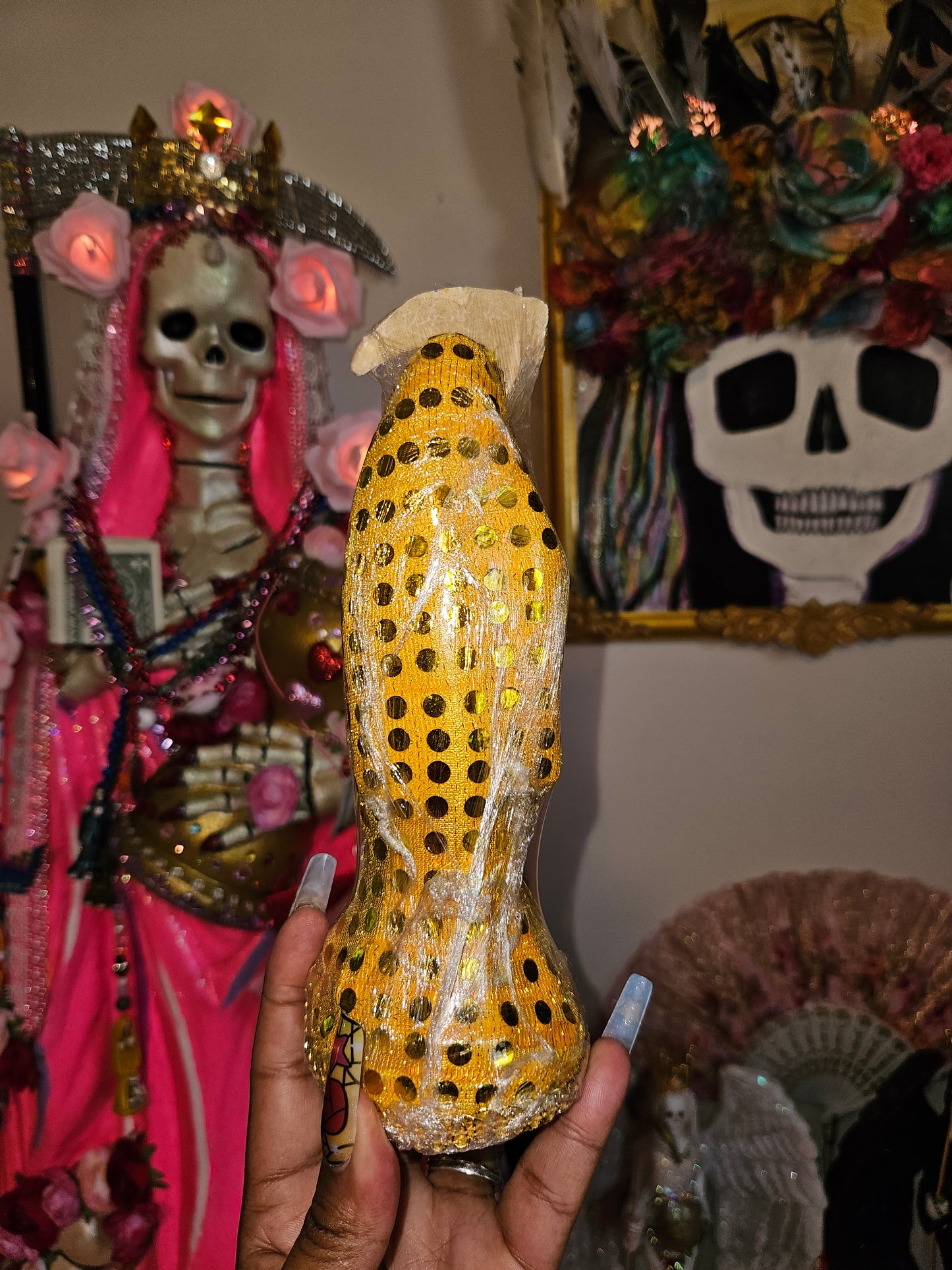 8" Vestida Marigold Orange Santa Muerte Statue
