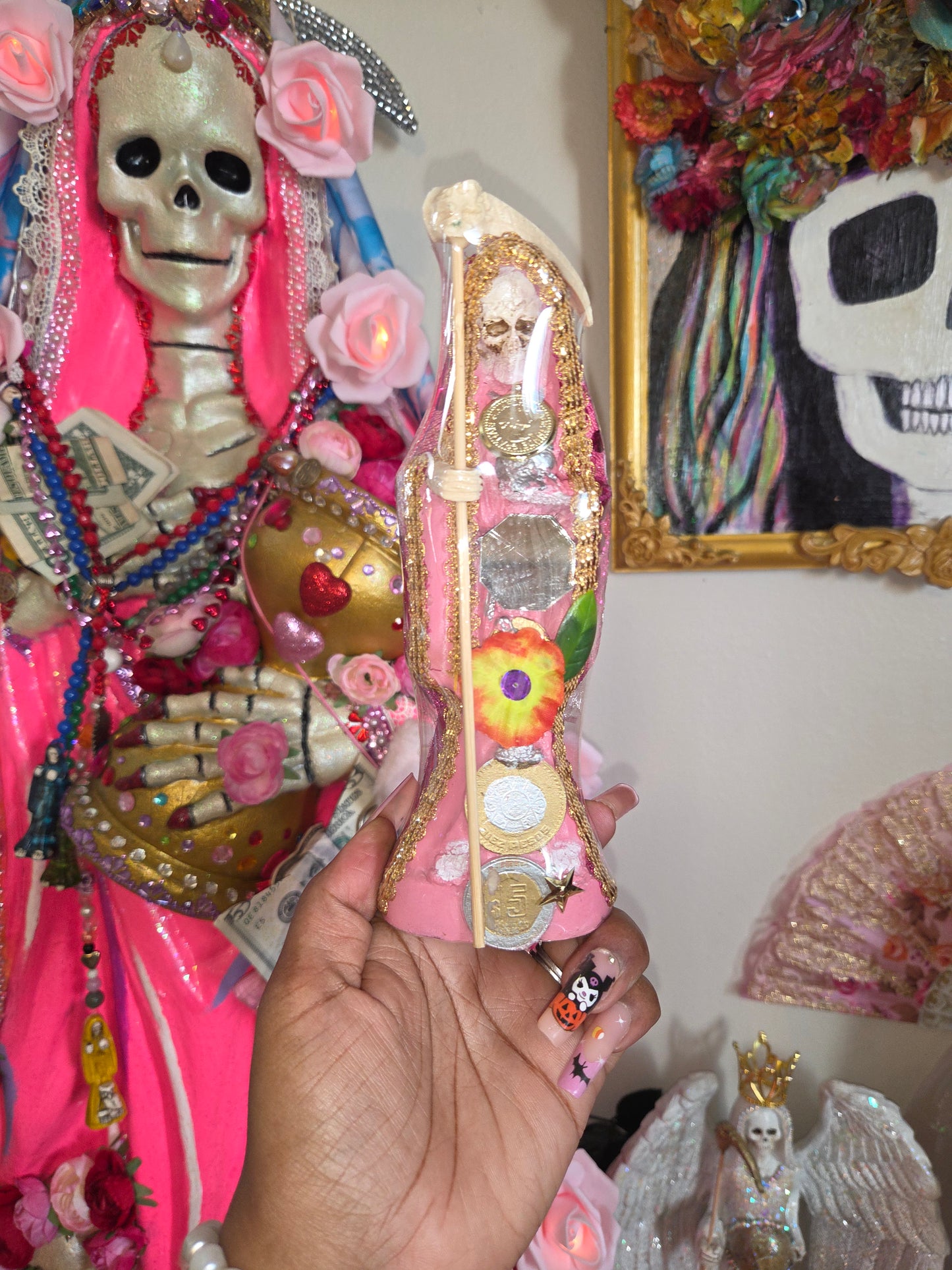 8 " Pink Robe Santa Muerte Statue