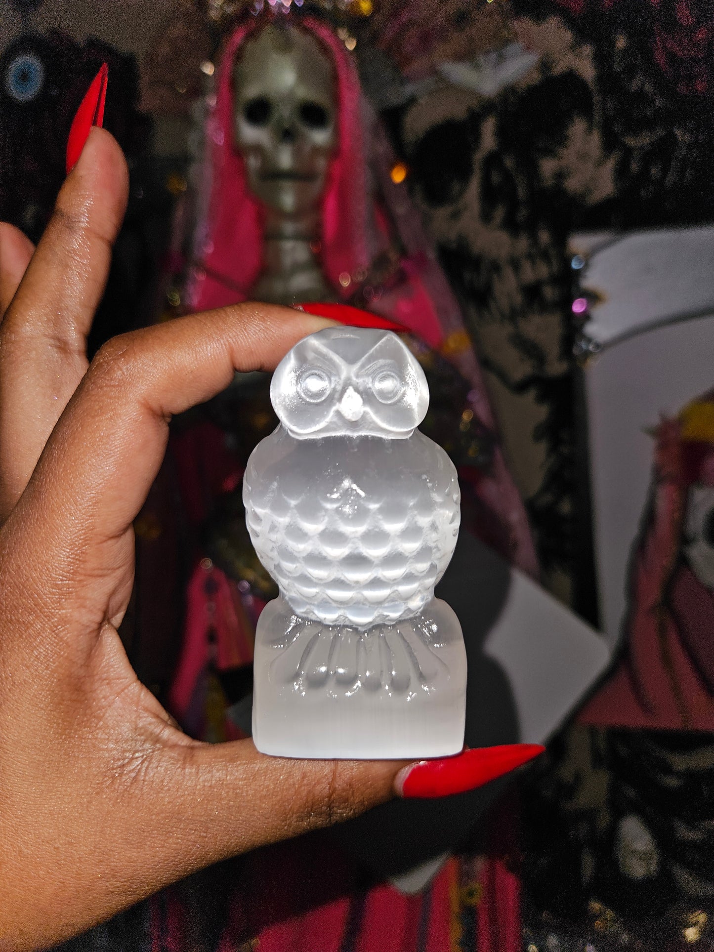 Hand-Carved Selenite Owl