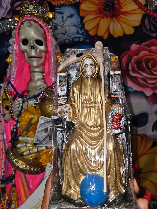 9 " Sitting Oro/ Gold  Robe Santa Muerte Statue