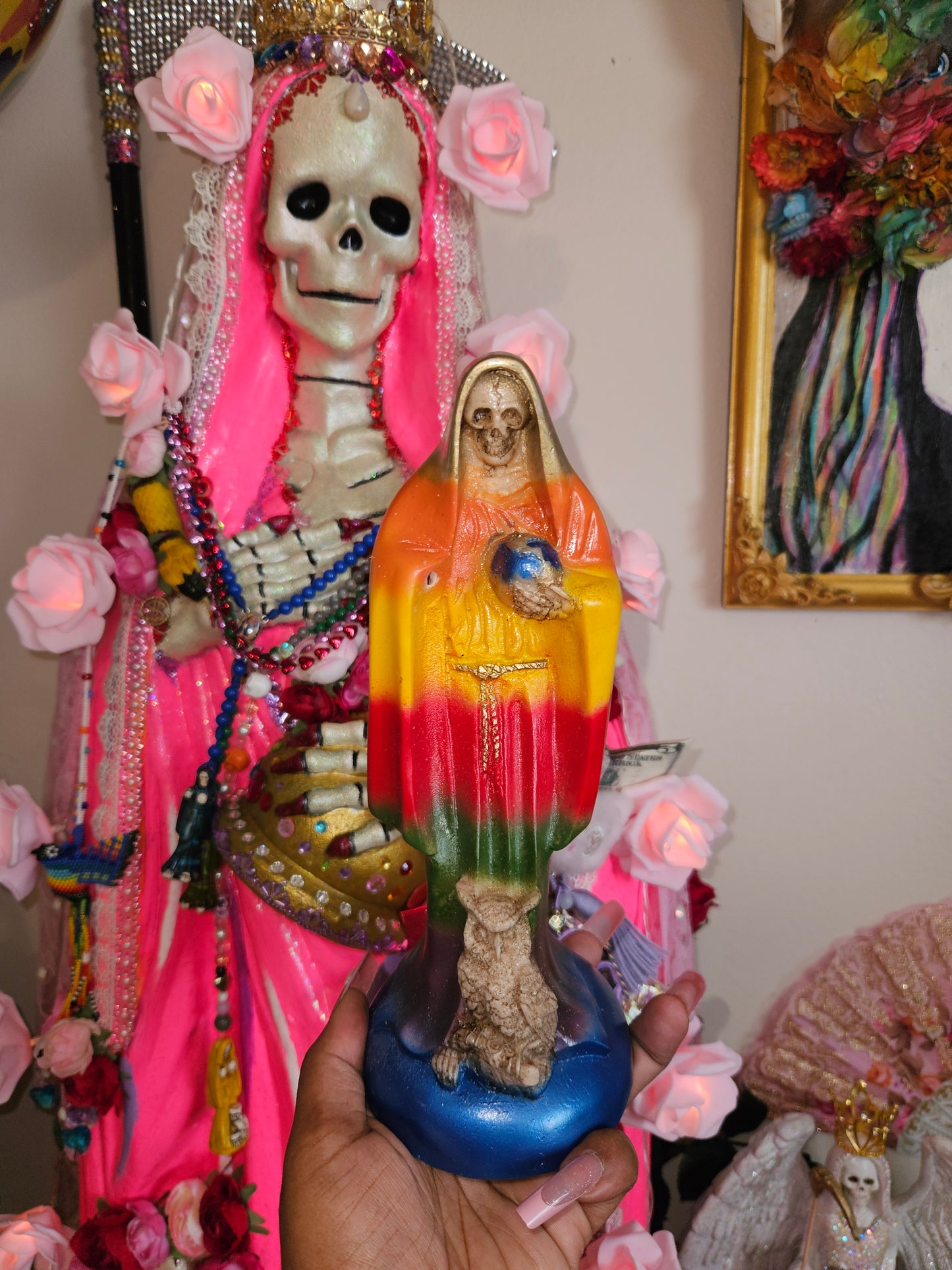 10" Rainbow/ 7 Colores Robe Santa Muerte Statue