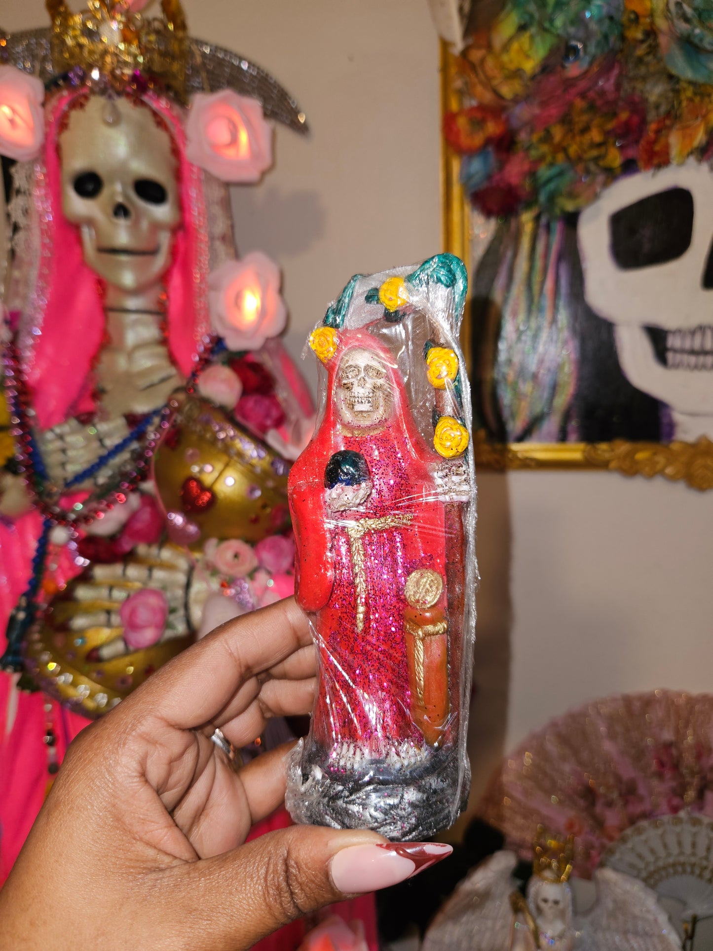 6" Rose on Scythe Santa Muerte Statue
