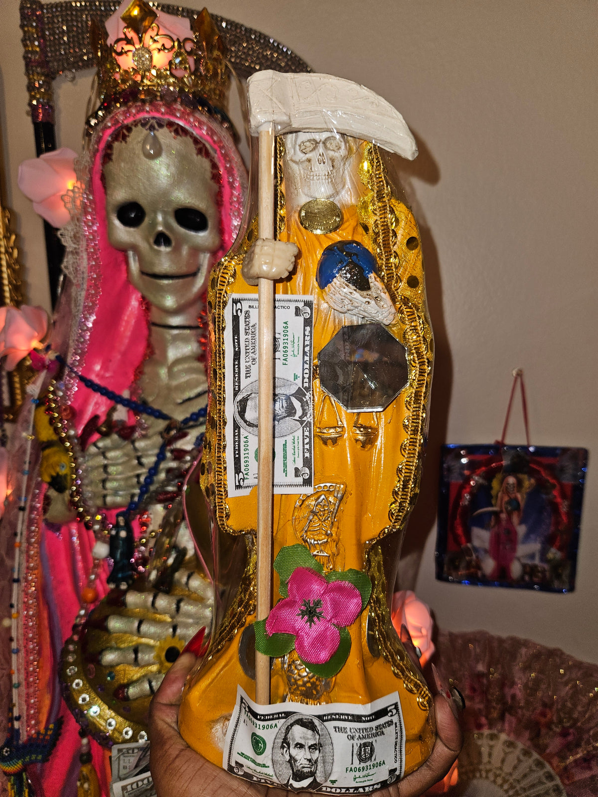 12" Vestida Marigold Yellow Robe Santa Muerte Statue