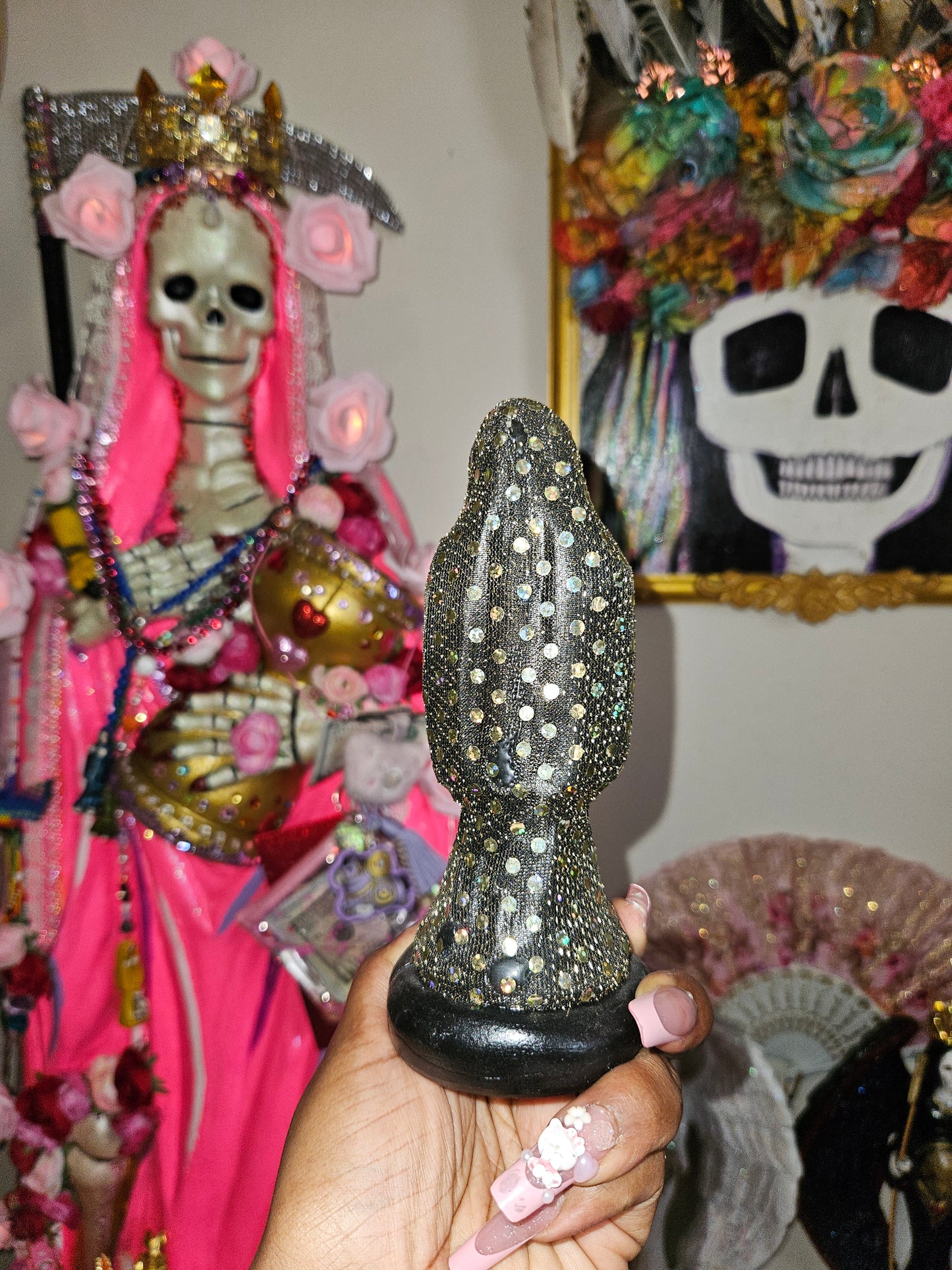 6" Vestida Negra/Black Robe Santa Muerte Statue