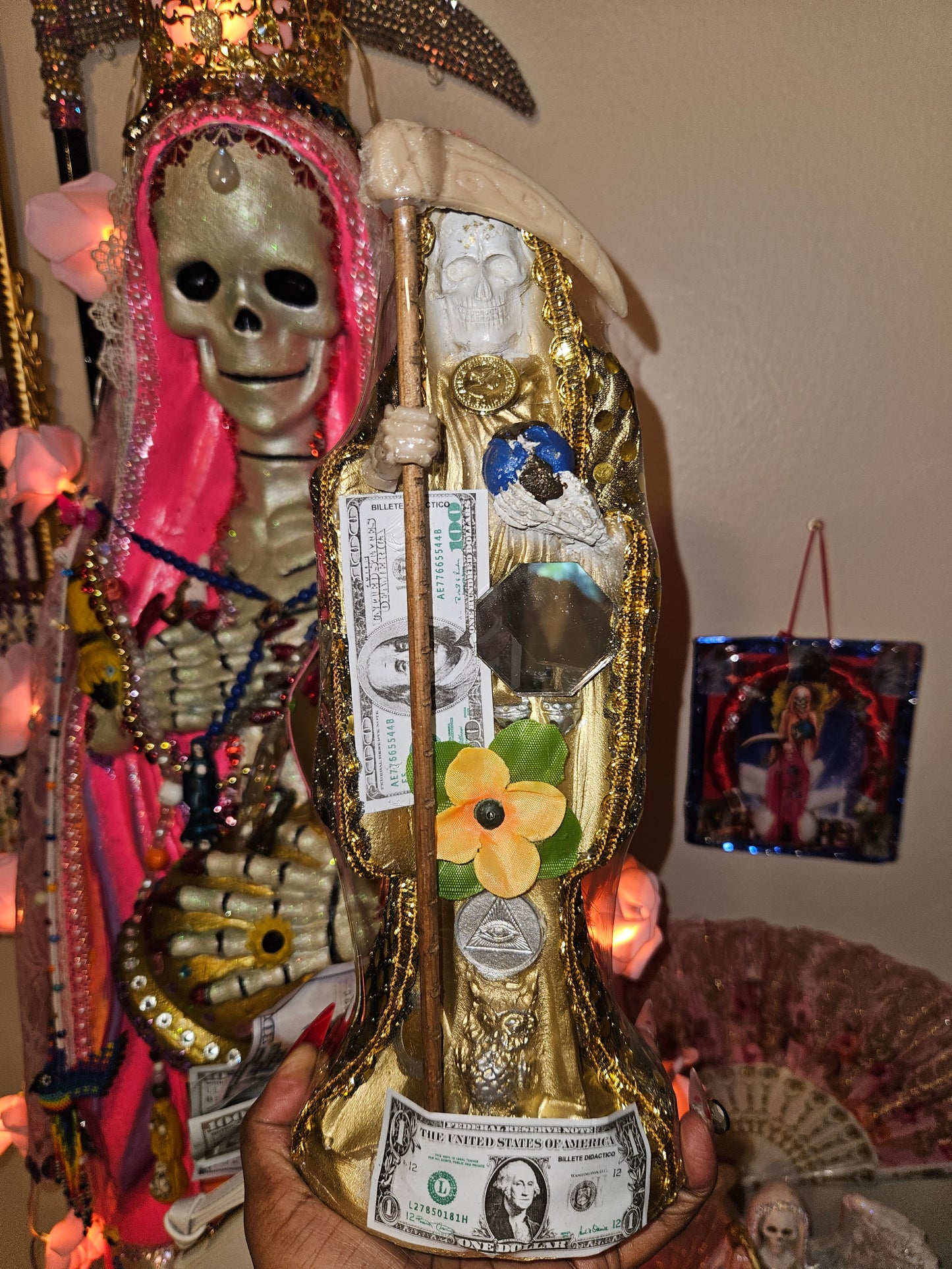 12" Vestida Gold Robe Santa Muerte Statue