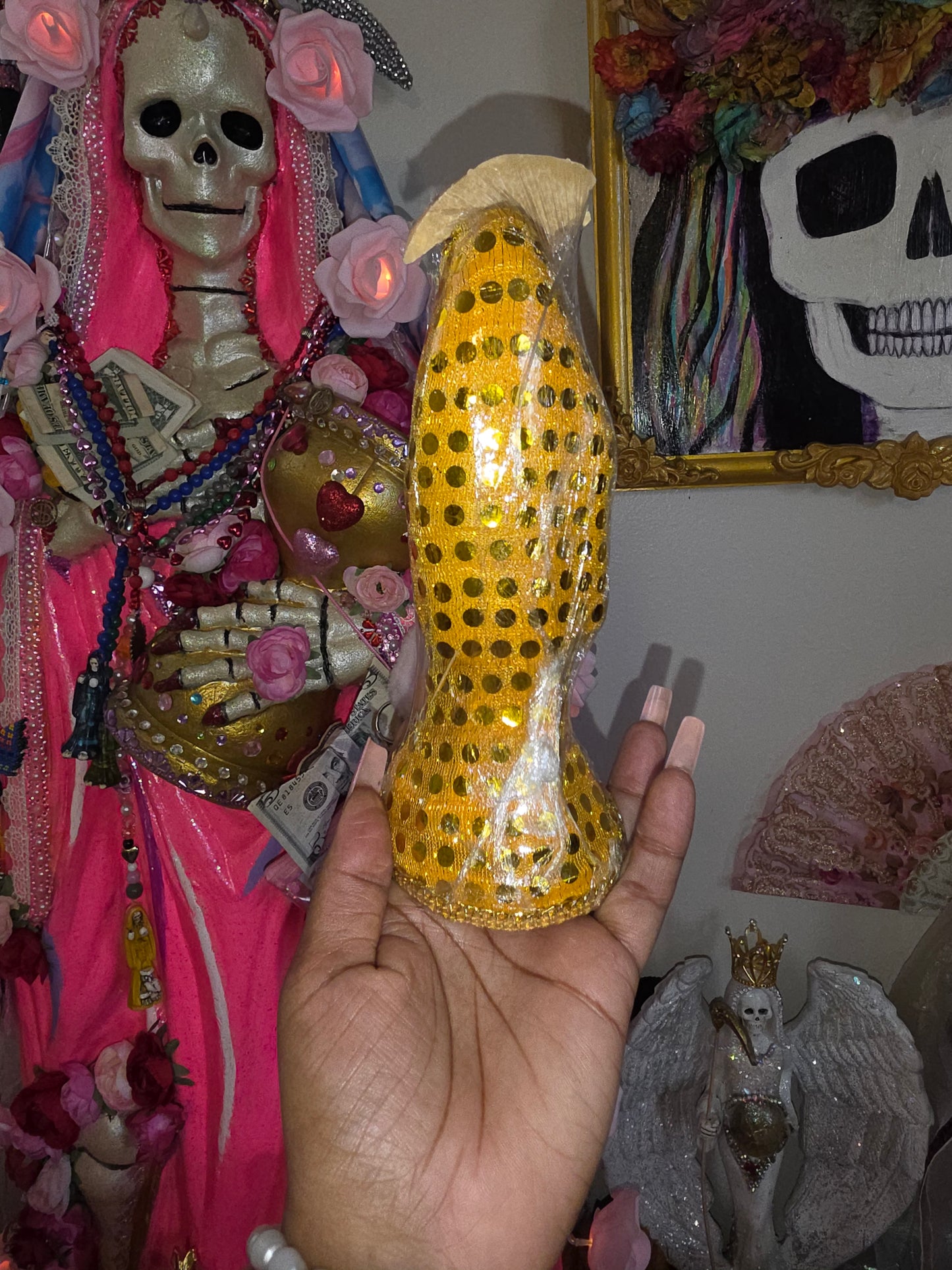 8" Vestida Marigold Orange Santa Muerte Statue