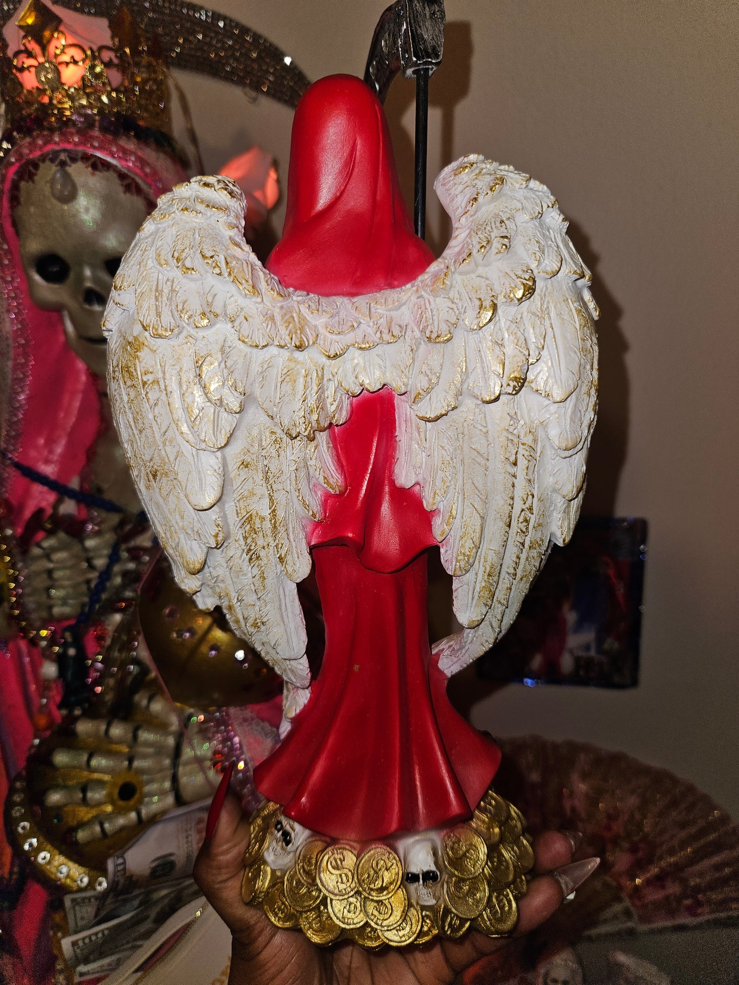 11" Winged  Pregnant(Embarazada) Encarnada Santa Muerte Statue