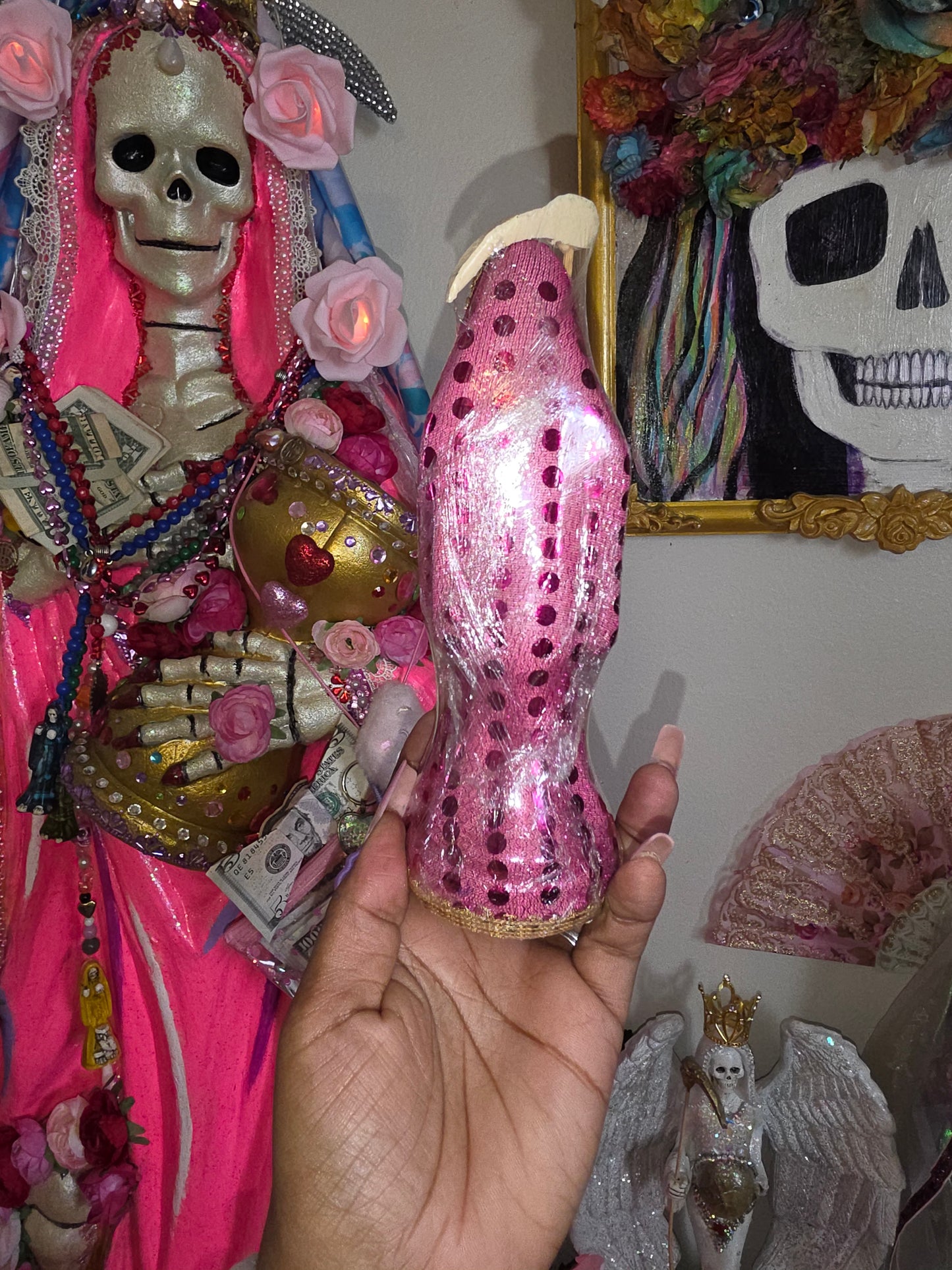 8 " Pink Robe Santa Muerte Statue
