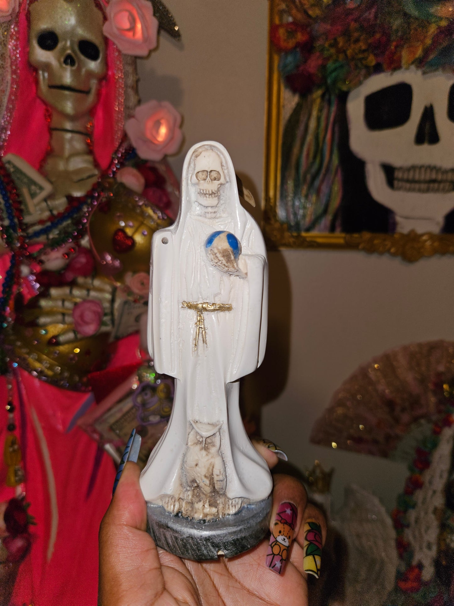 6" White Robe Santa Muerte Statue