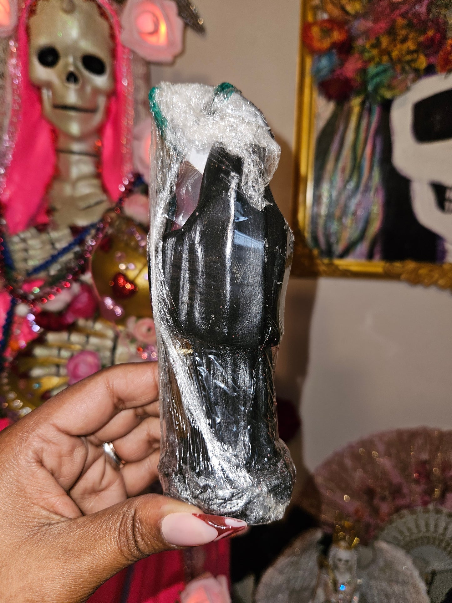 6" Rose on Scythe Santa Muerte Statue