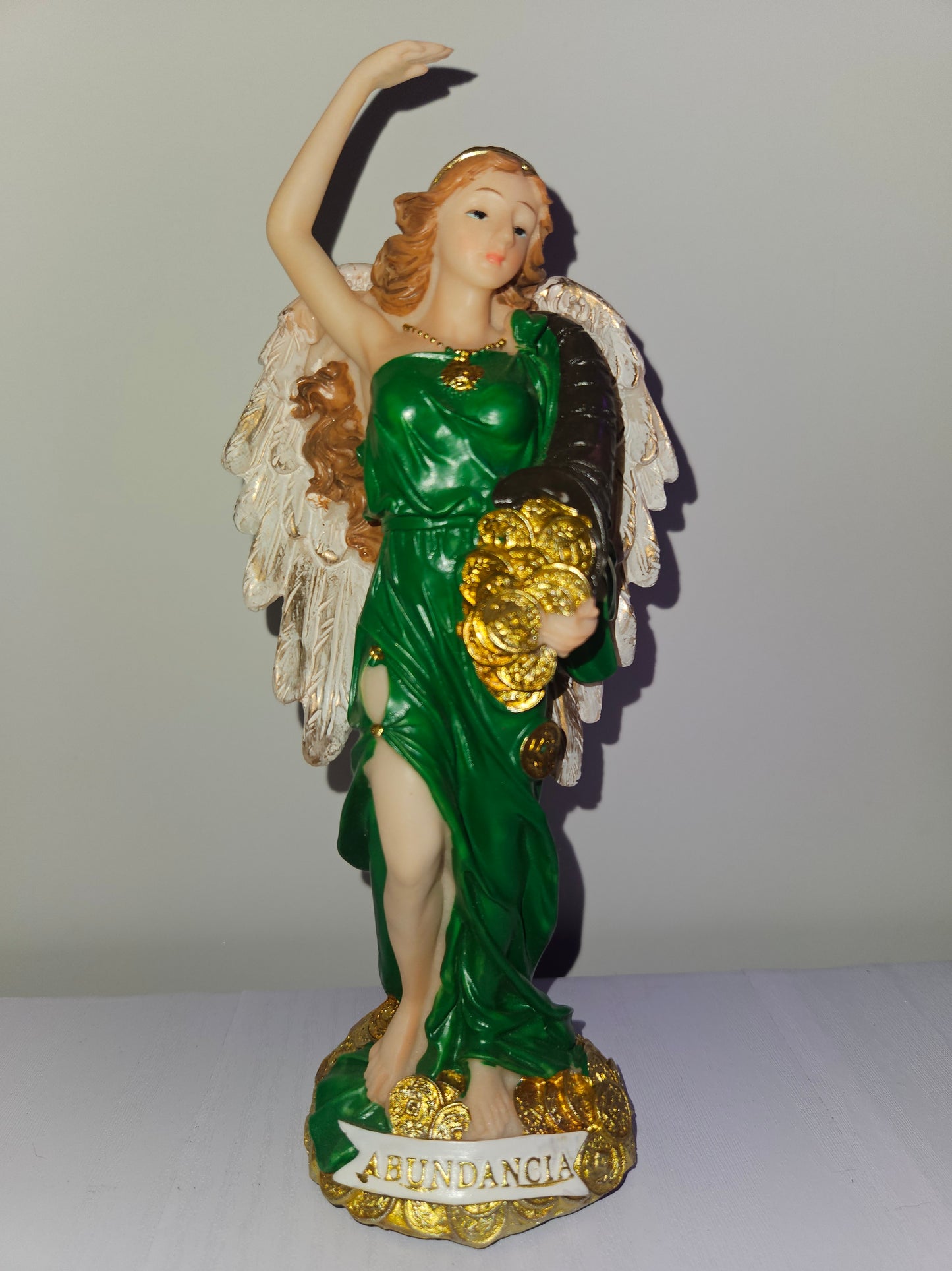 8.5" Angel Fortune Abundancia Statue w/ Prayer Card
