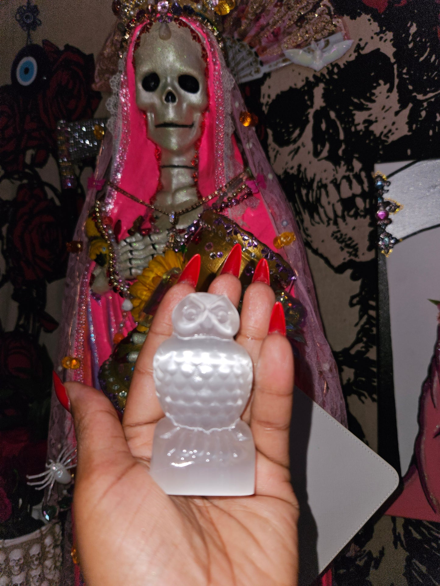 Hand-Carved Selenite Owl