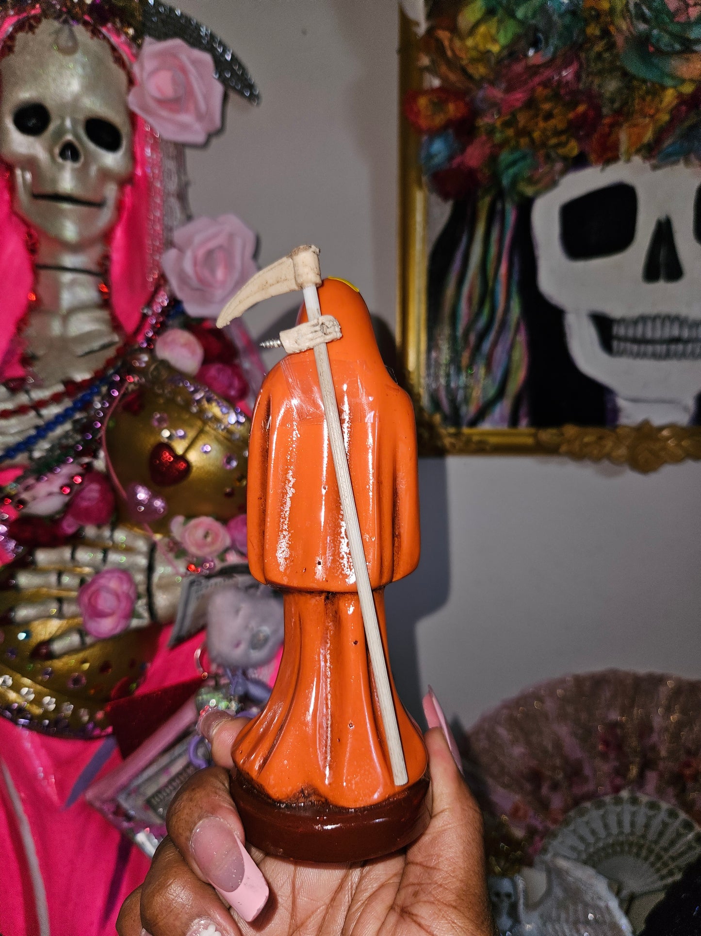 6" Orange Robe Santa Muerte Statue