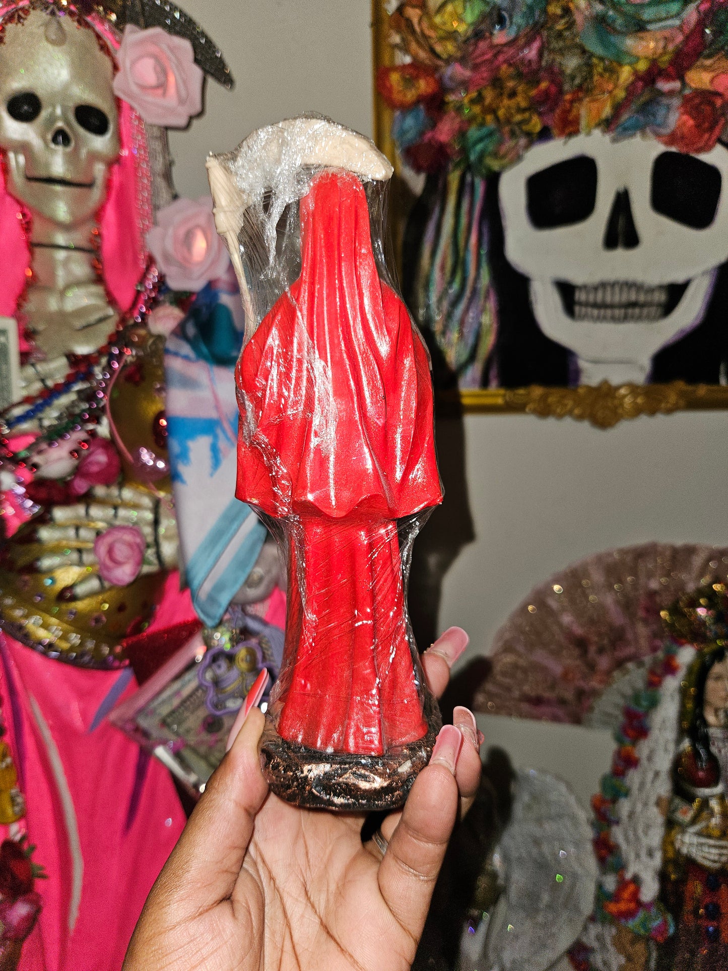 8" Roja/Red Robe Santa Muerte Statue