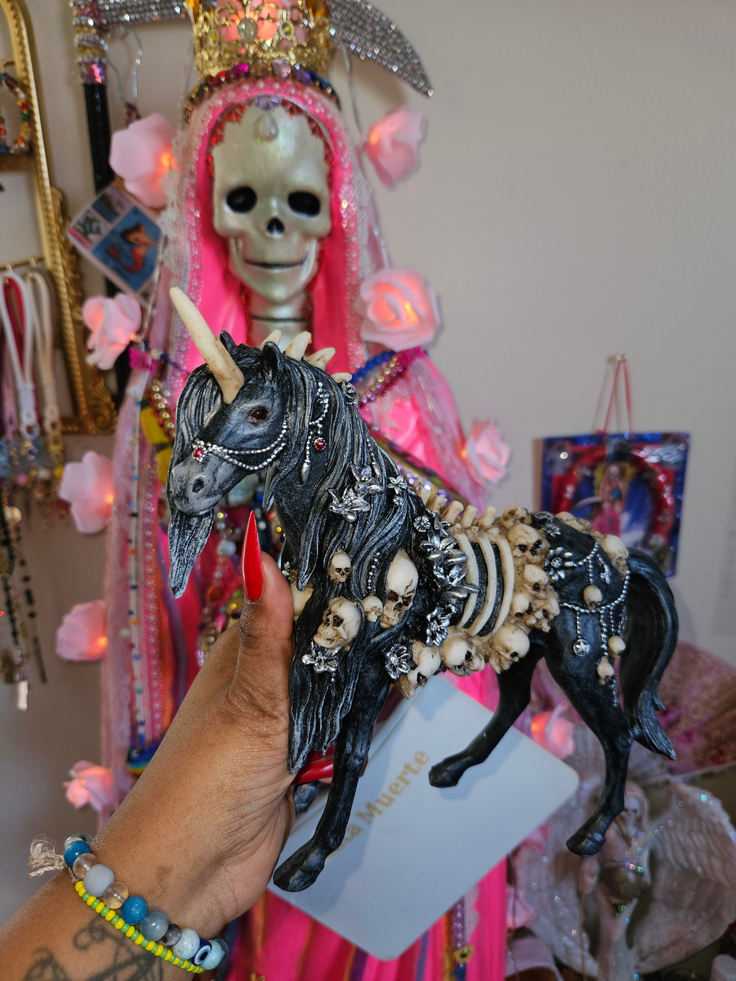 8" Black & Bone Unicorn Statue