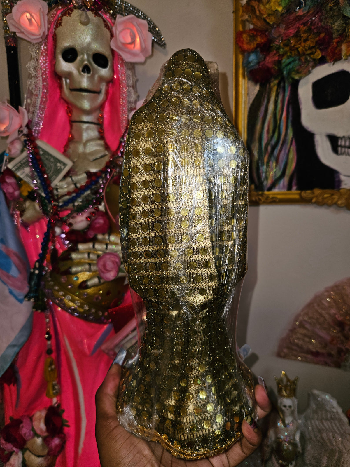 12" Vestida Gold Robe Santa Muerte Statue