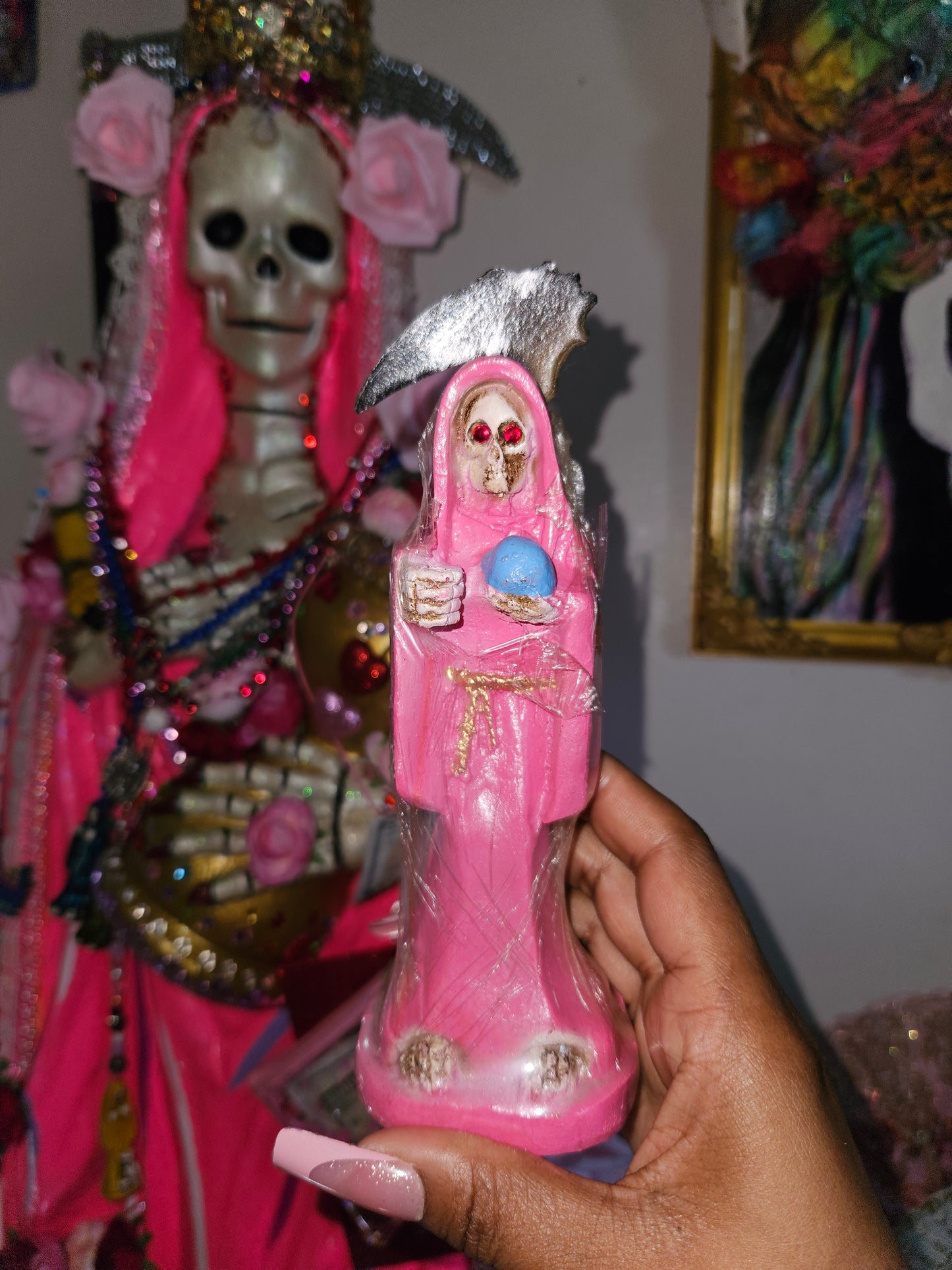 6" Pink/Rosa Robe Santa Muerte Statue